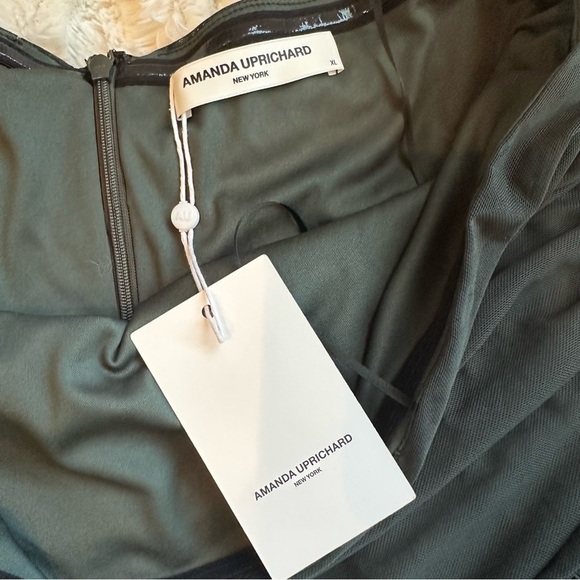 AMANDA UPRICHARD Anja Strapless NEW Dress Moss Green Ruched Stretch Tulle NYE XL - Picture 4 of 11